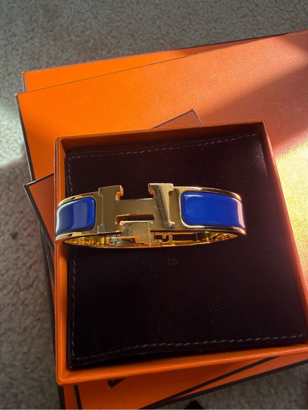 Hermès Clic H Blue Enamel Gold Bracelet